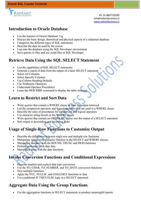 Oracle SQL Developer Training