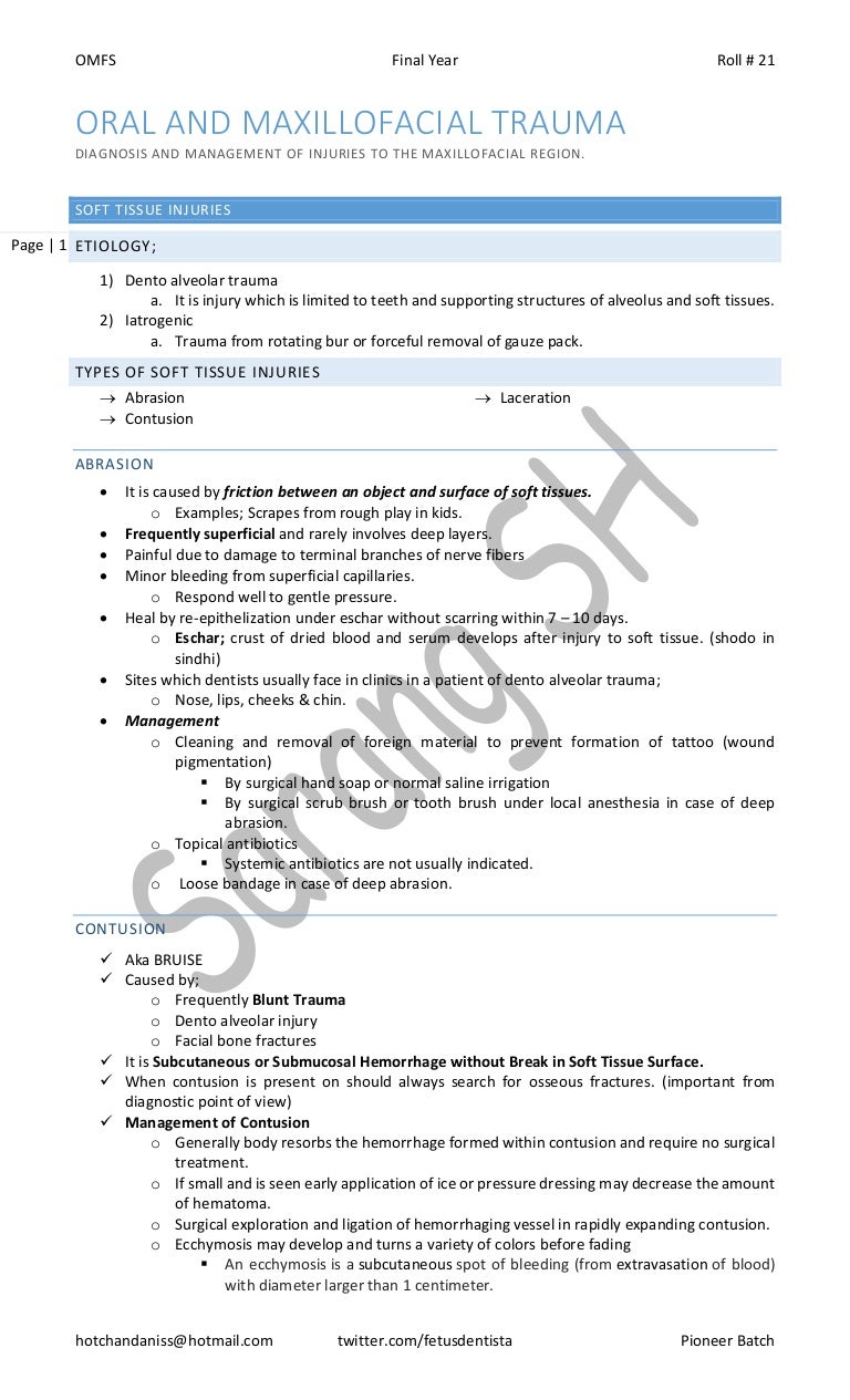 Soft Tissues & Dentoalveolar Injuries (Oral & Maxillofacial Trauma)