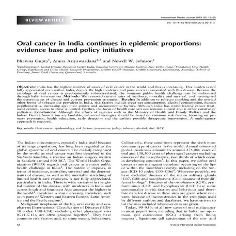 Oral cancer in india continues in epidemic proportions evidence base ...