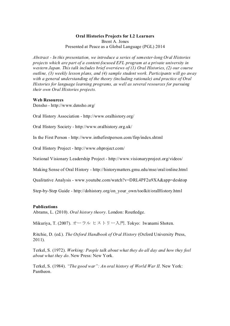 Oral histories projects for l2 learners