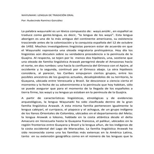 Diccionario wayunaiki español. Wayu | PDF