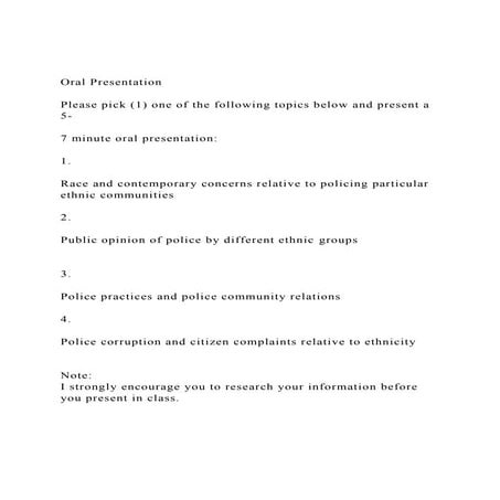 Oral PresentationPlease pick (1) one of the following topics.docx