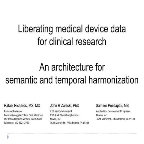 Liberating medical device data for clinical research