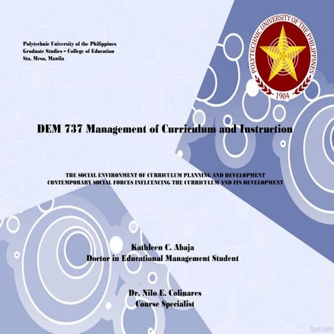 Management of Curriculum and Instruction