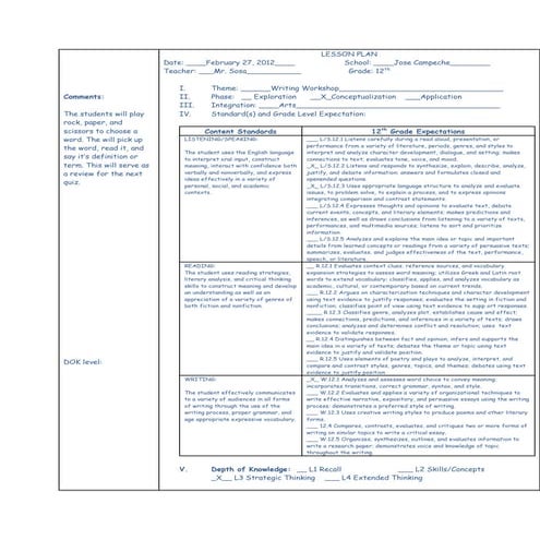 Oral standard lesson plan revised