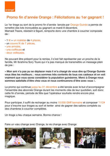 Promo fin d'année Orange: Félicitations au 1er gagnant!
