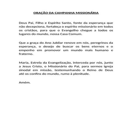 Oração Da Campanha Missionária