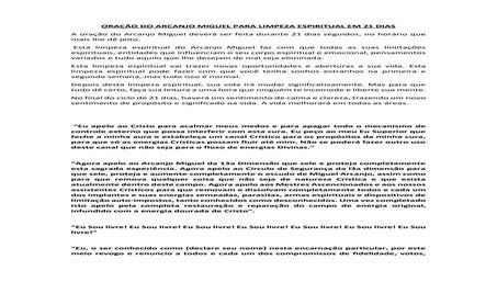 Oração do arcanjo miguel para limpeza espiritual em 21 dias