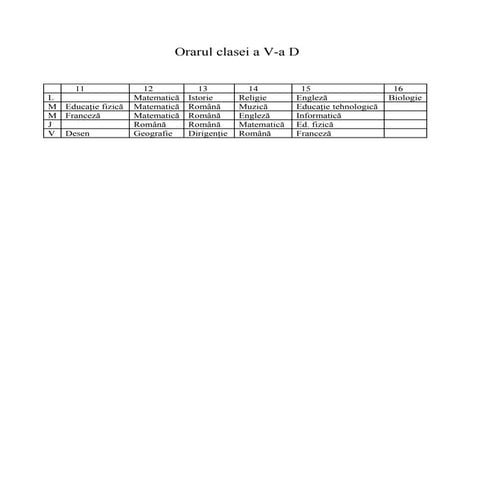 Orarul Clasei A V A D