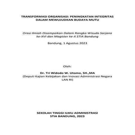 Transformasi Organisasi: Peningkatan Integritas Dalam Mewujudkan Budaya Mutu