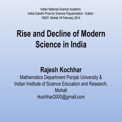 Rise and decline of modern science in India