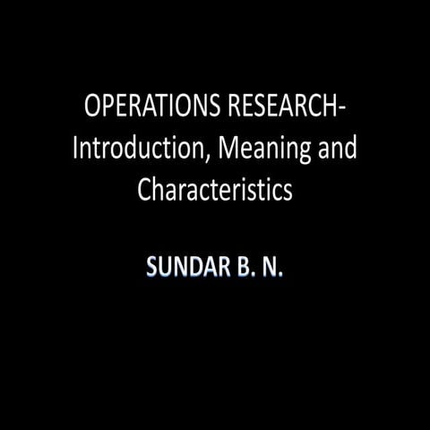 Basics of Operations Research