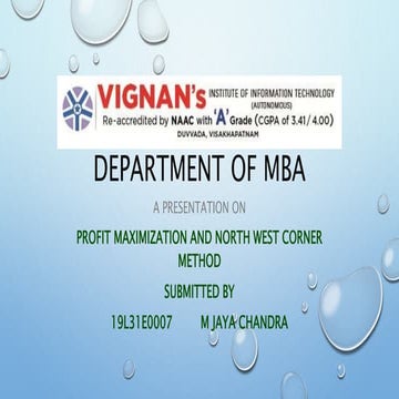 north west corner and matrix minima