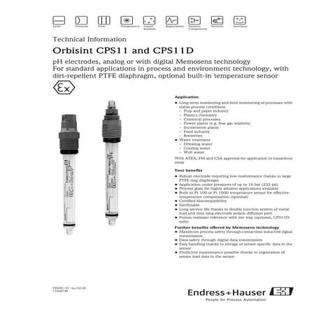 Orbisint cps11 cps11 d-endress+hauser datasheet-ph electrodes