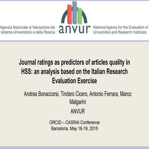 Journal ratings as predictors of article quality in HSS: an analysis based on...