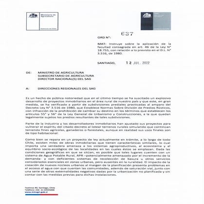 ORDINARIO 637 / 2022  SAG. CONTRA D.L 3516 / 1980