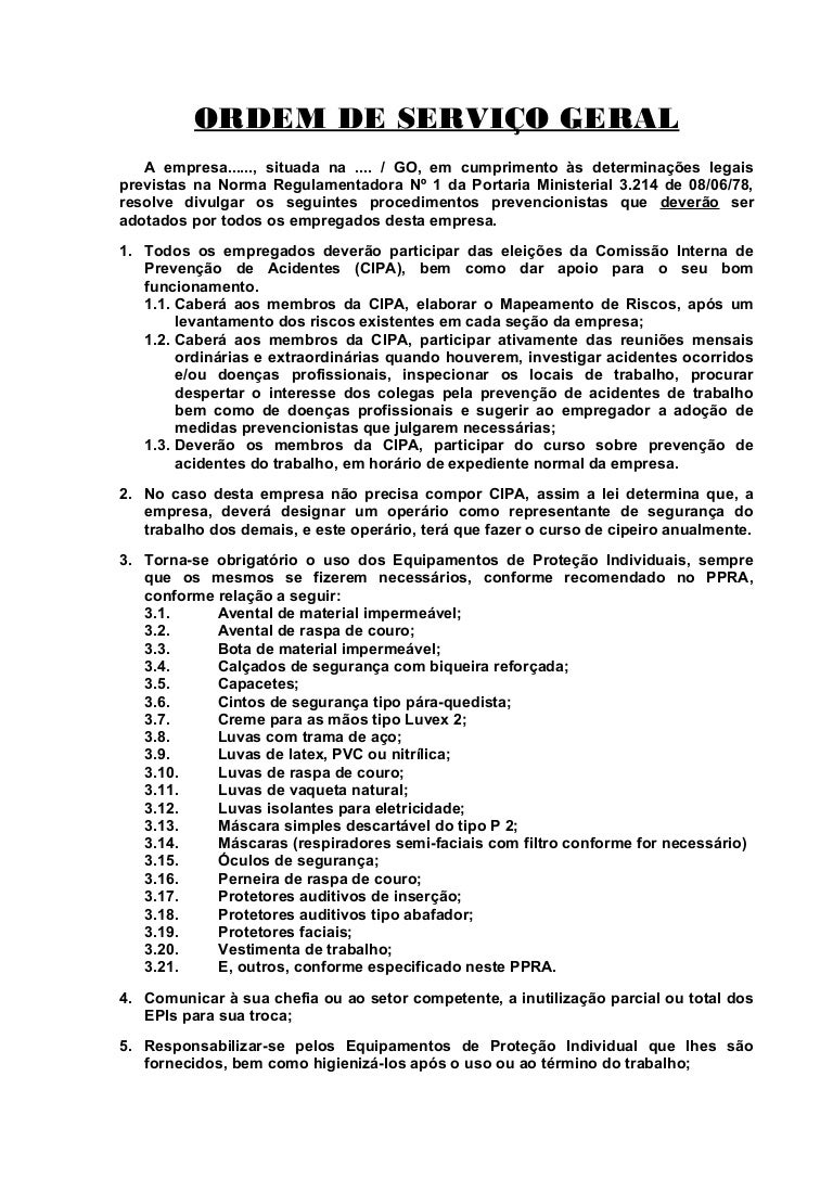Ordem De Servio Geral Ordem De Servio Geral