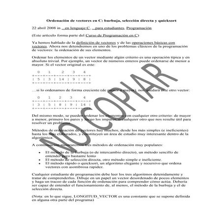 Ordenación de vectores en c++ | PDF