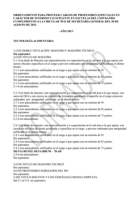 Ordenamiento para proveer cargos de profesores especiales en carácter de inte...