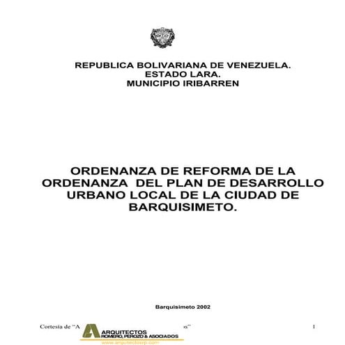 Ordenanza desarrollo urbano barquisimeto pdul, municipio iribarren,92 paginas