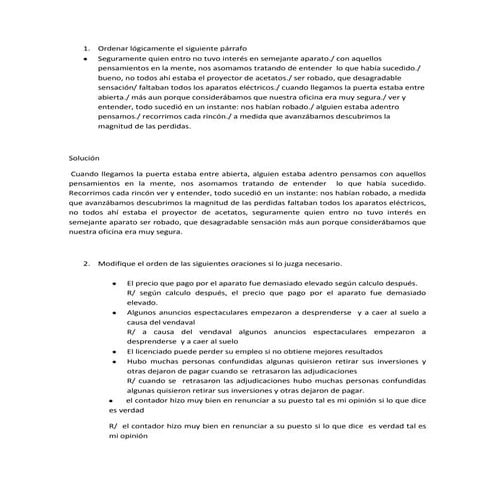 Ordenar lógicamente el siguiente párrafo