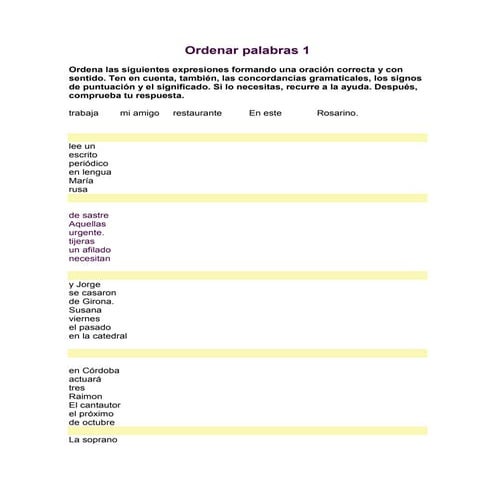 Ordena las siguientes sílabas y escribe las palabras | DOC