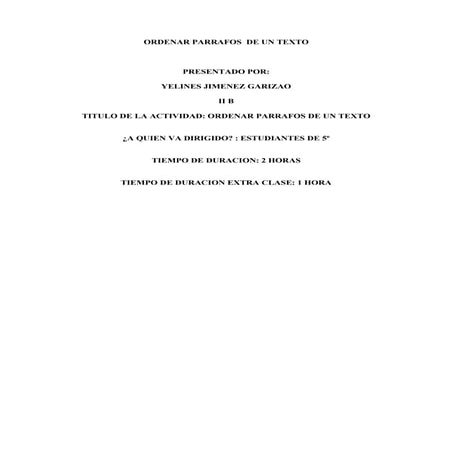 Ordenar parrafos  de un texto yelines jimenez