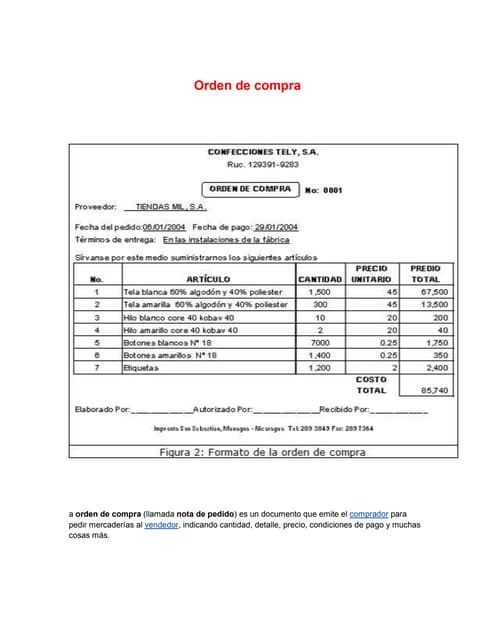 formato orden de pedido excel