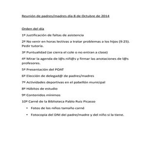 Orden del día de la reunión de padres