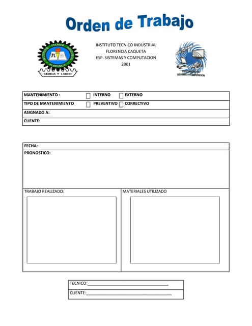 orden de trabajo formato