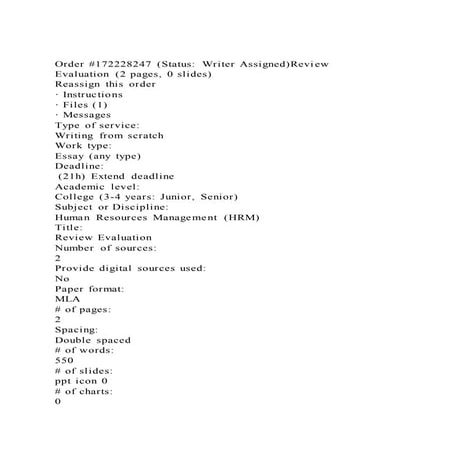 Order #172228247 (status writer assigned)review evaluation (2 pag
