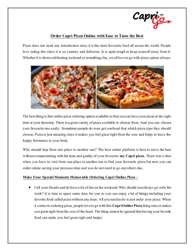 Order Capri Pizza Online With Ease To Taste The Best