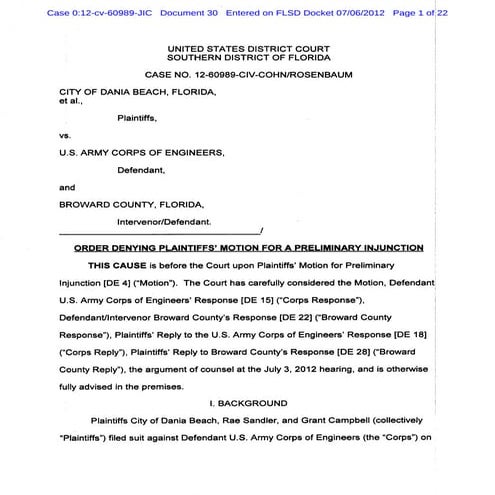 Order denying motion for preliminary injunction