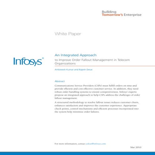 Order Fallout Management Telecom Framework
