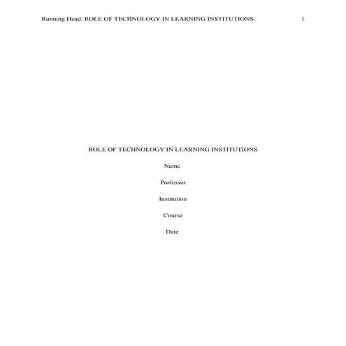 ROLE OF TECHNOLOGY IN LEARNING INSTITUTIONS