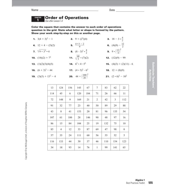 Order of operations practice puzzle