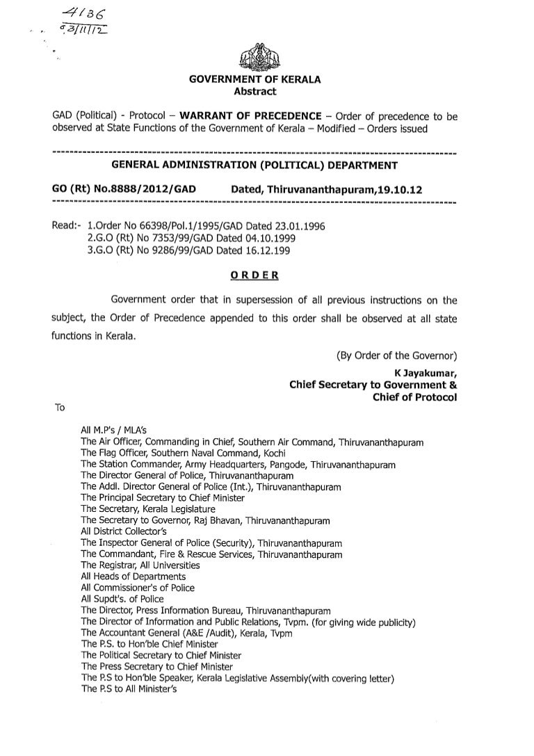 Protocol Manual Of Government Of Kerala