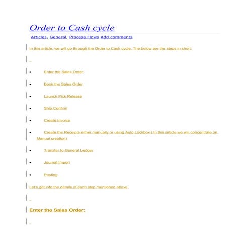 Order to cash cycle