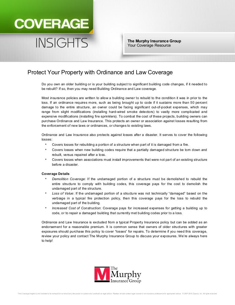 Ordinance & law coverage