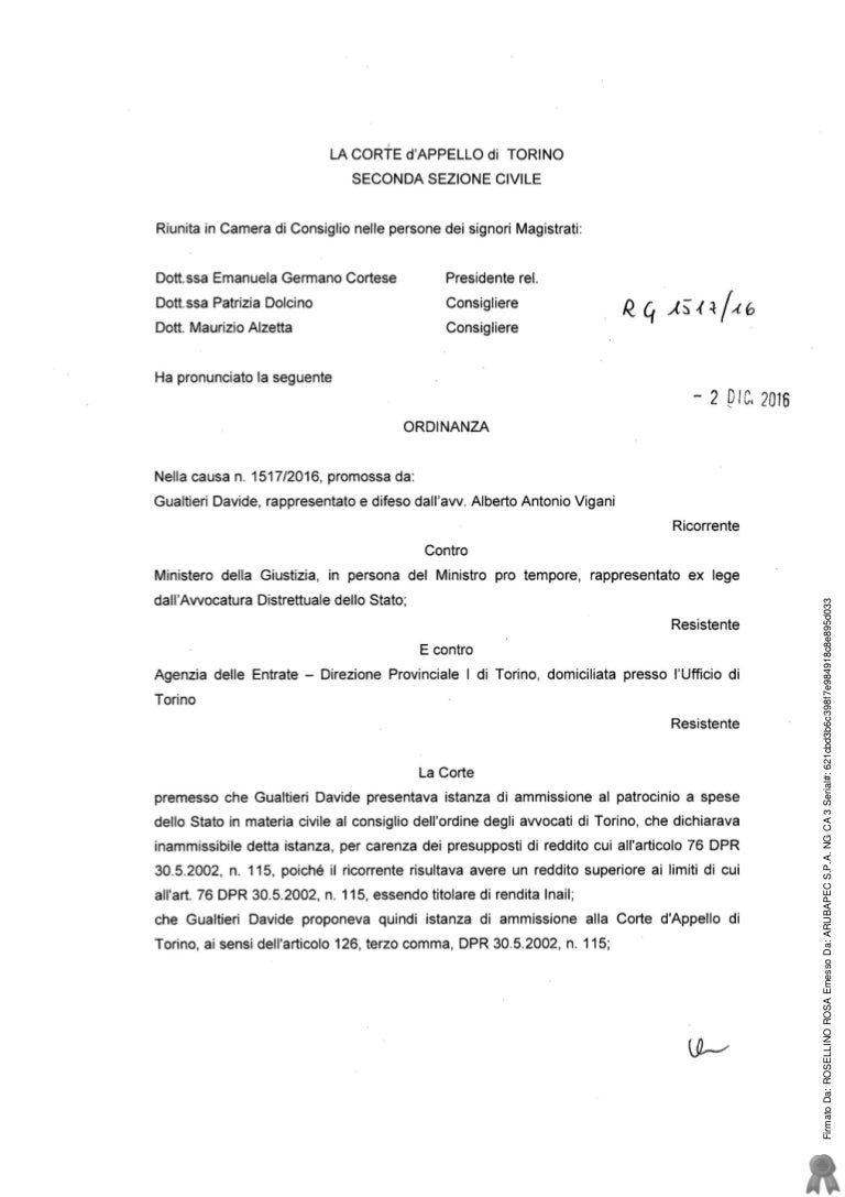 Ordinanza rigetto opposizione mancata ammissione gratuito