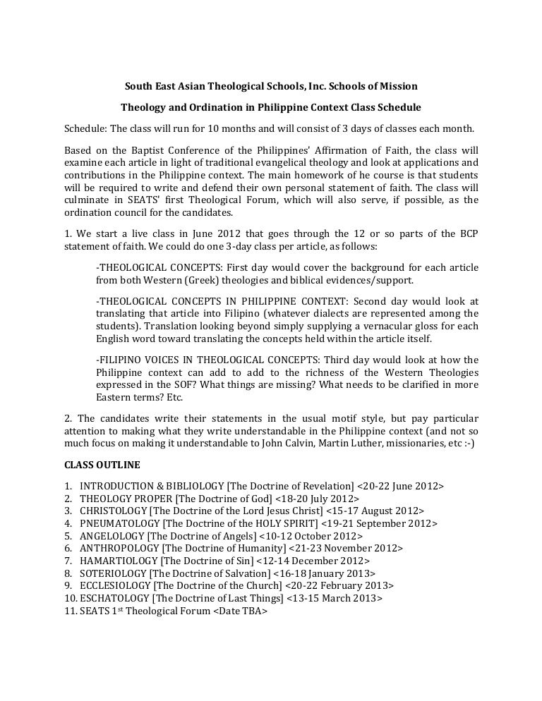 Ordination and theology in philippine context class outline