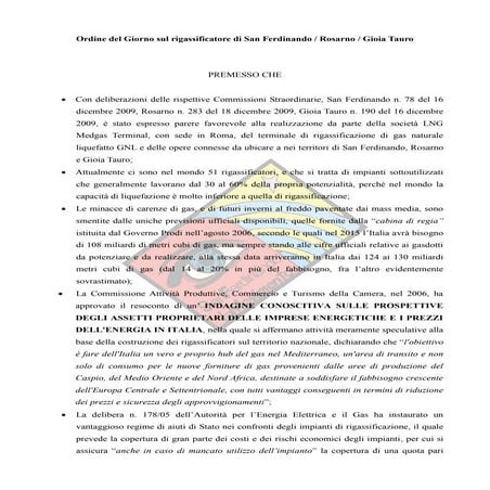 Ordine del giorno proposto contro il rigassificatore (altri paesi)