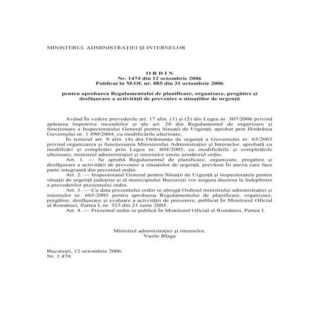 Ordin  M.A.I.  1474 din_2006 Regulament prevenire
