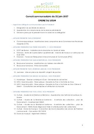 Oust à Brocéliande communauté. L'ordre du jour de la réunion