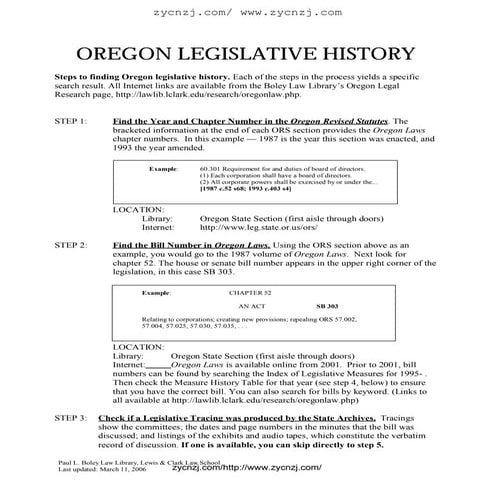 Oregon legislative history