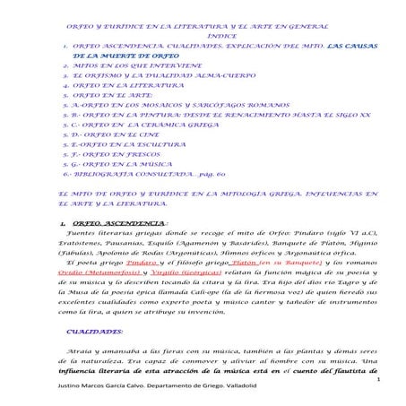 Orfeo y eurídice en la literatura y el arte