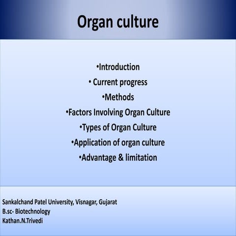 Organ culture- animal tissue culture