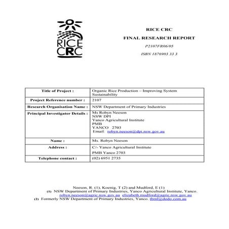 Organic Rice Production and SRI - Mr. Boondit Varinruk | PDF