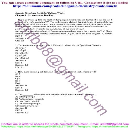Question Bank - Organic Chemistry, 9th Edition by Wade & Simek