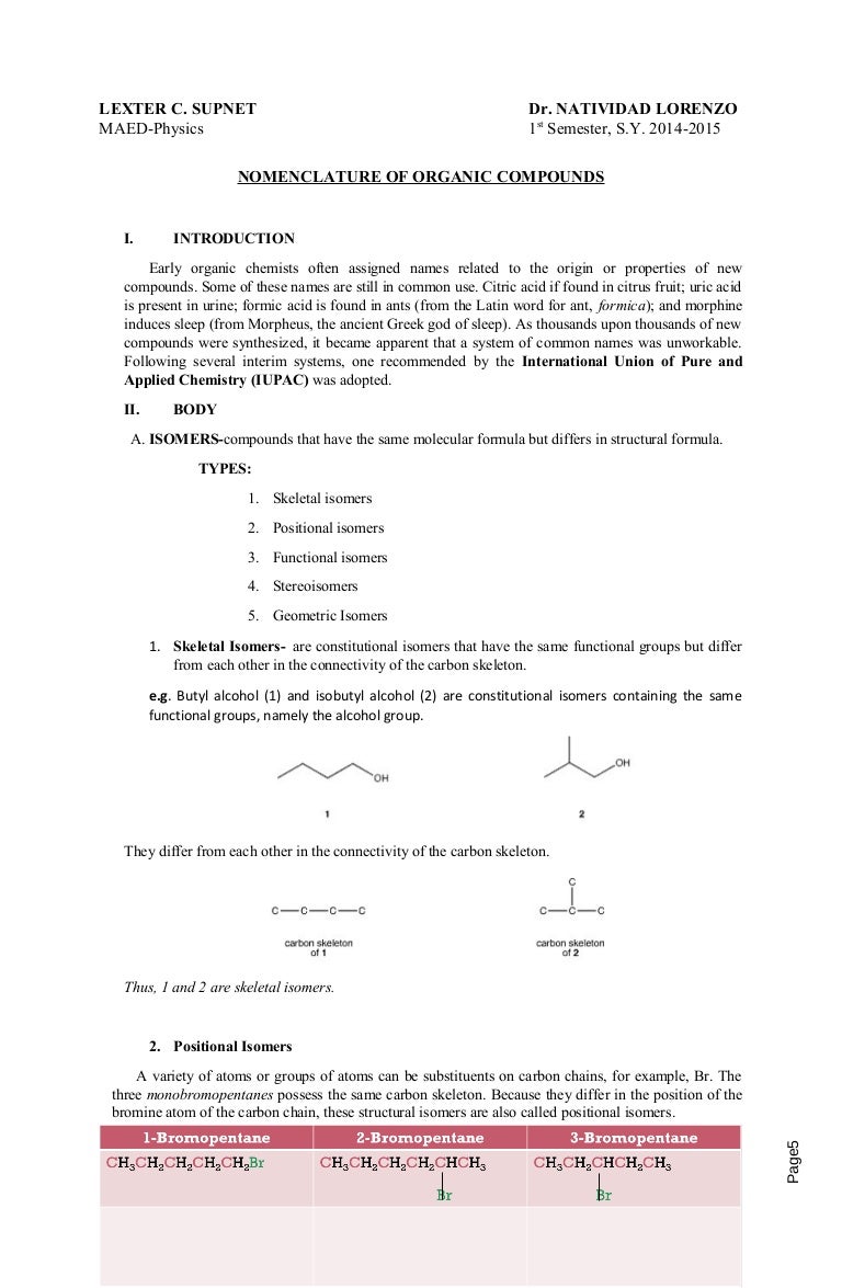 Organic Compounds Nomenclature handouts
